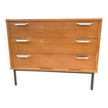 Chest of drawers with 3 drawers, metal base in the style of André Monpoix, 1960.