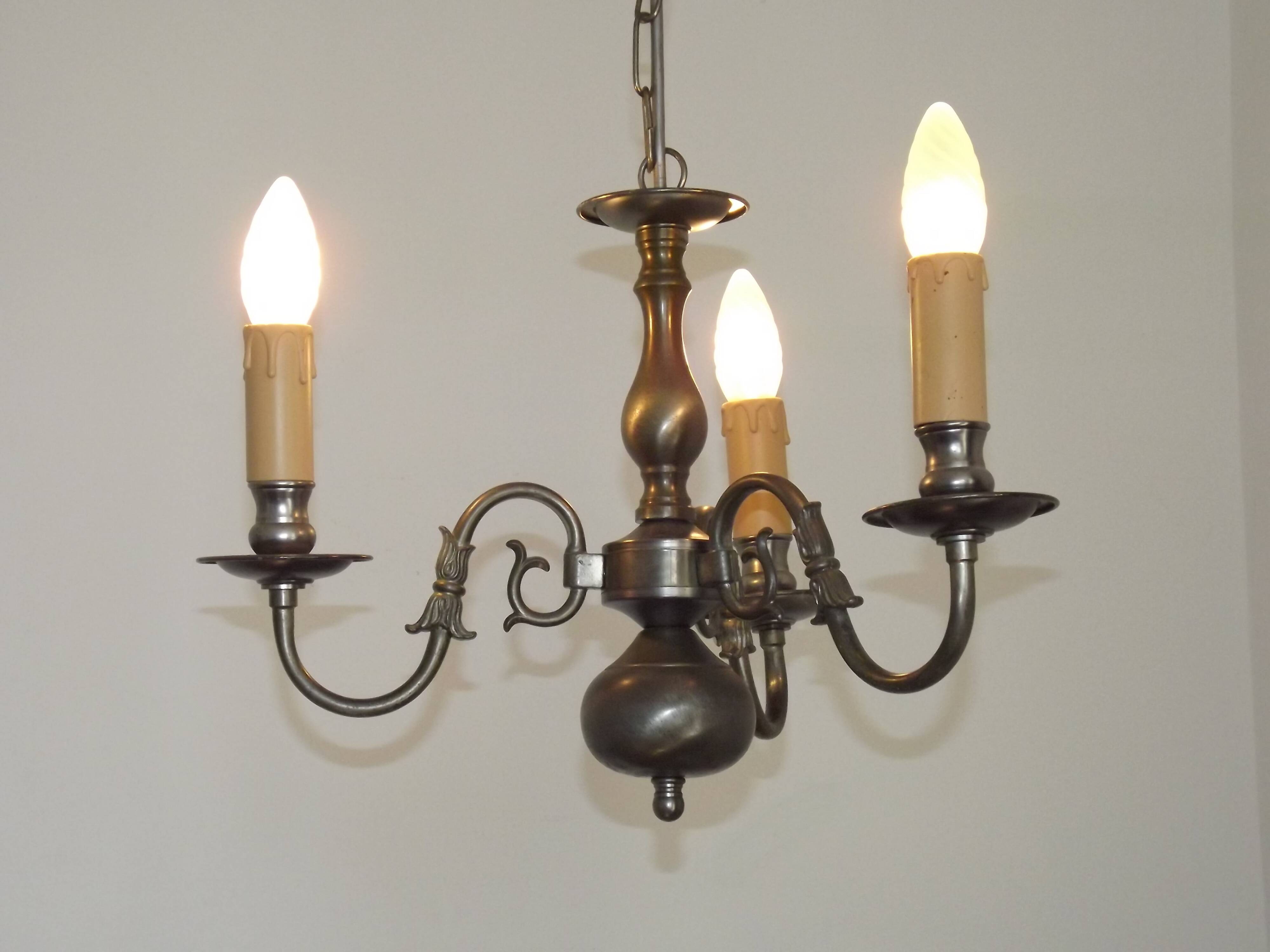 Italian Vintage Silver Brushed Metal 3 Light Flemish Style Chandelier