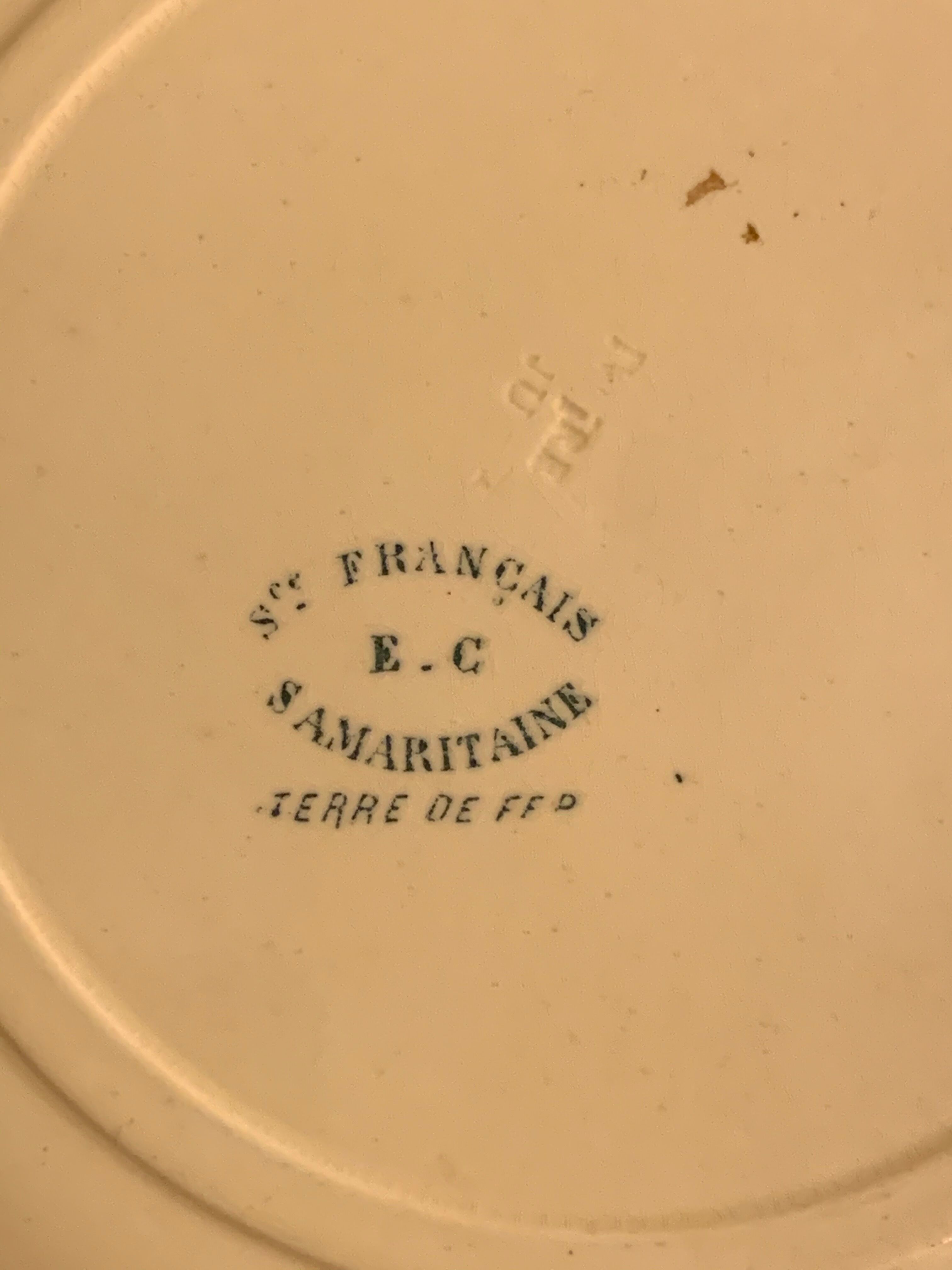 6 old blue flat plates La Samaritane Terre de Fer