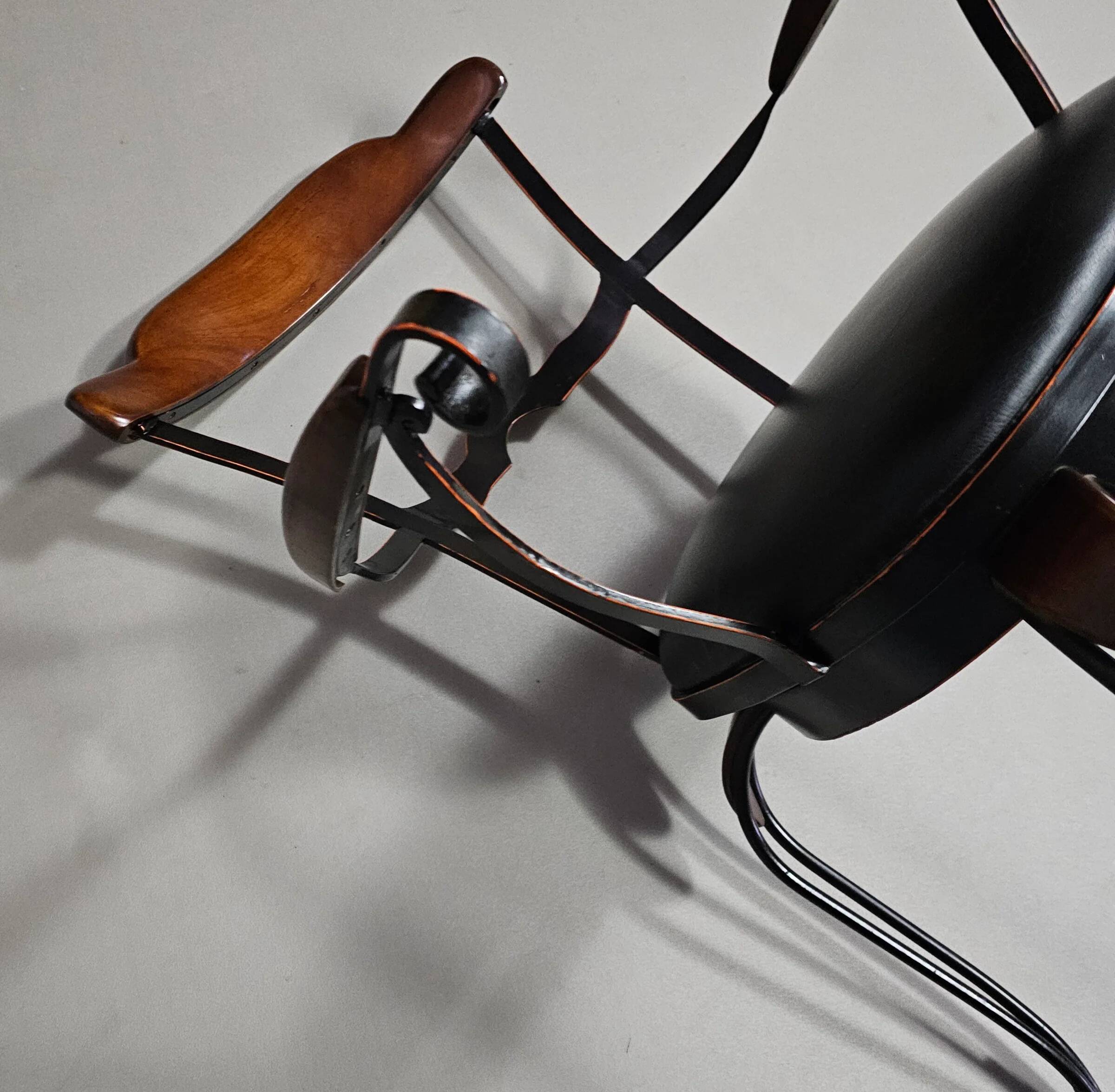Italian postmodern turnable wrought iron dining chairs with leather seats