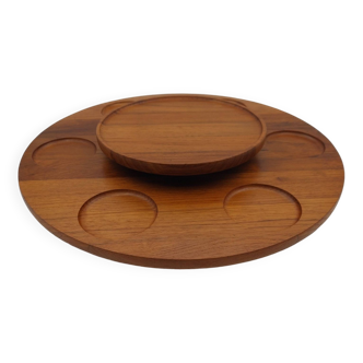 Large Stylform teak rotating serving tray