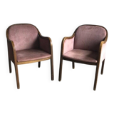 Set de fauteuils Art Déco années 1950 en bois et tissu marron et violet