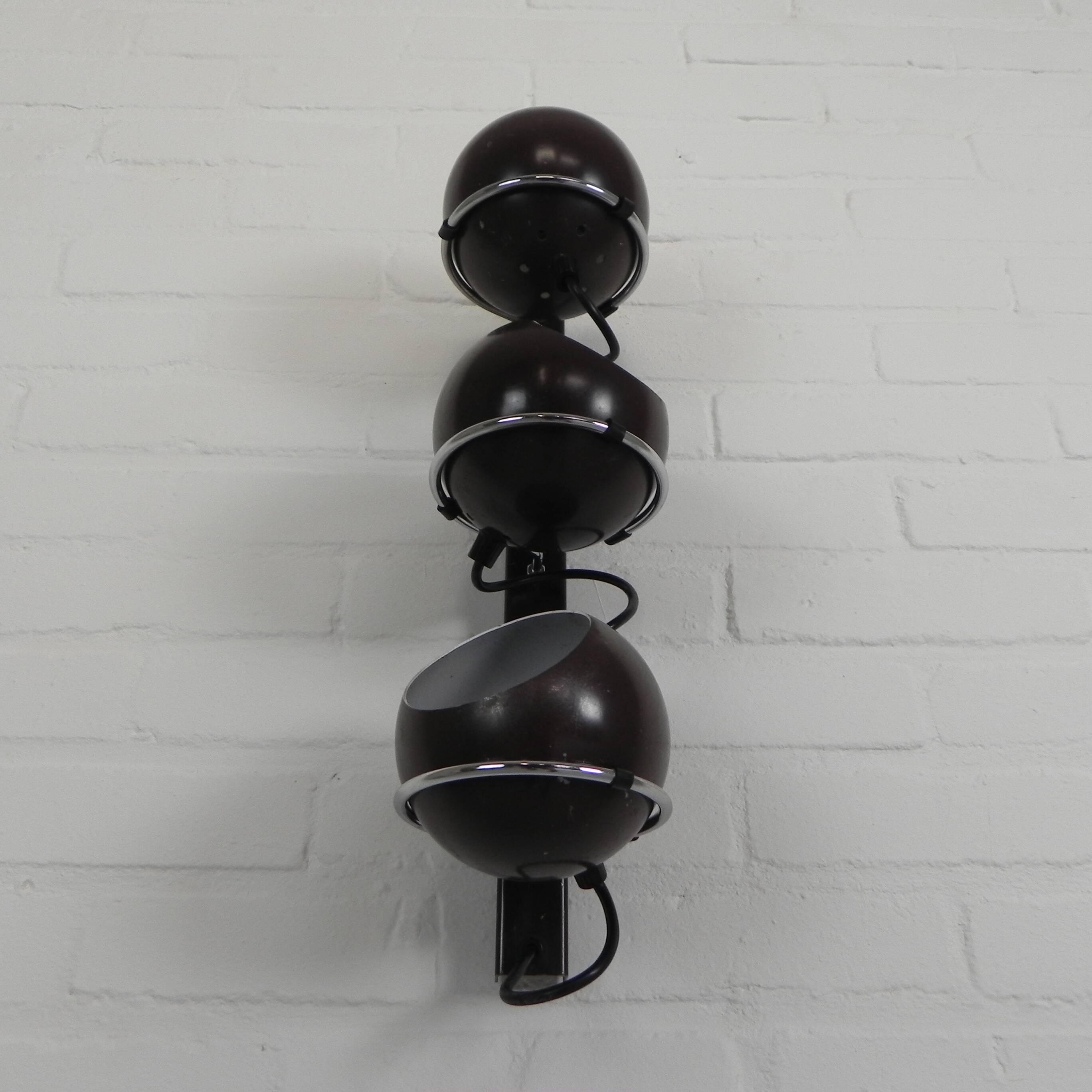 Gepo wall lamp with 3 globes, 1960s