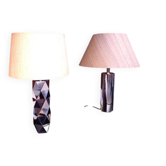 Sculptural Italian chromed metal table lamps, 1960s, Set of 2