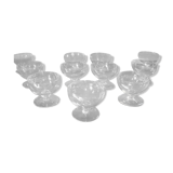 10 crystal Champagne cups, Daum Nancy, amber yellow color, vintage.