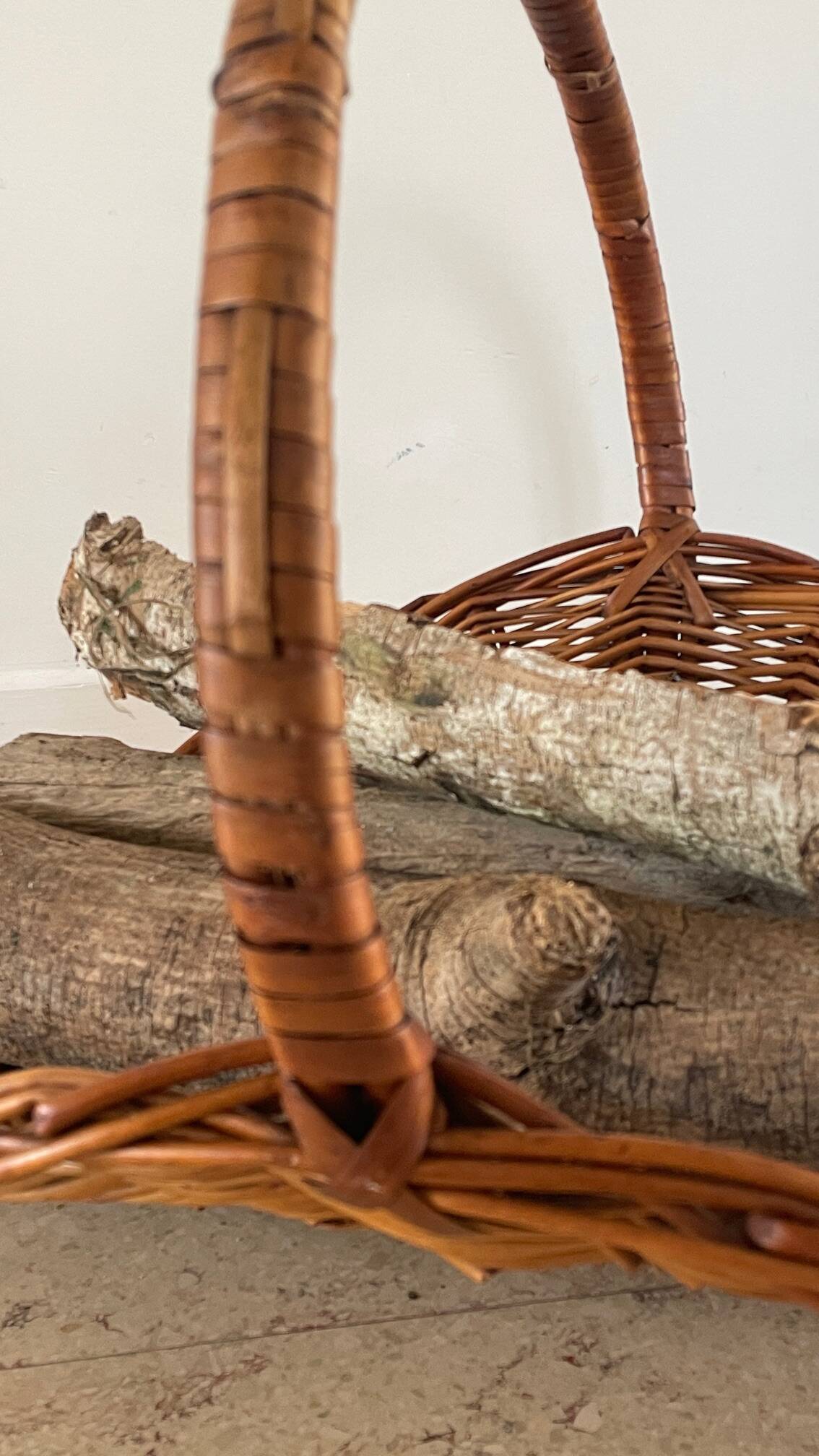 Vintage Rattan Log Basket