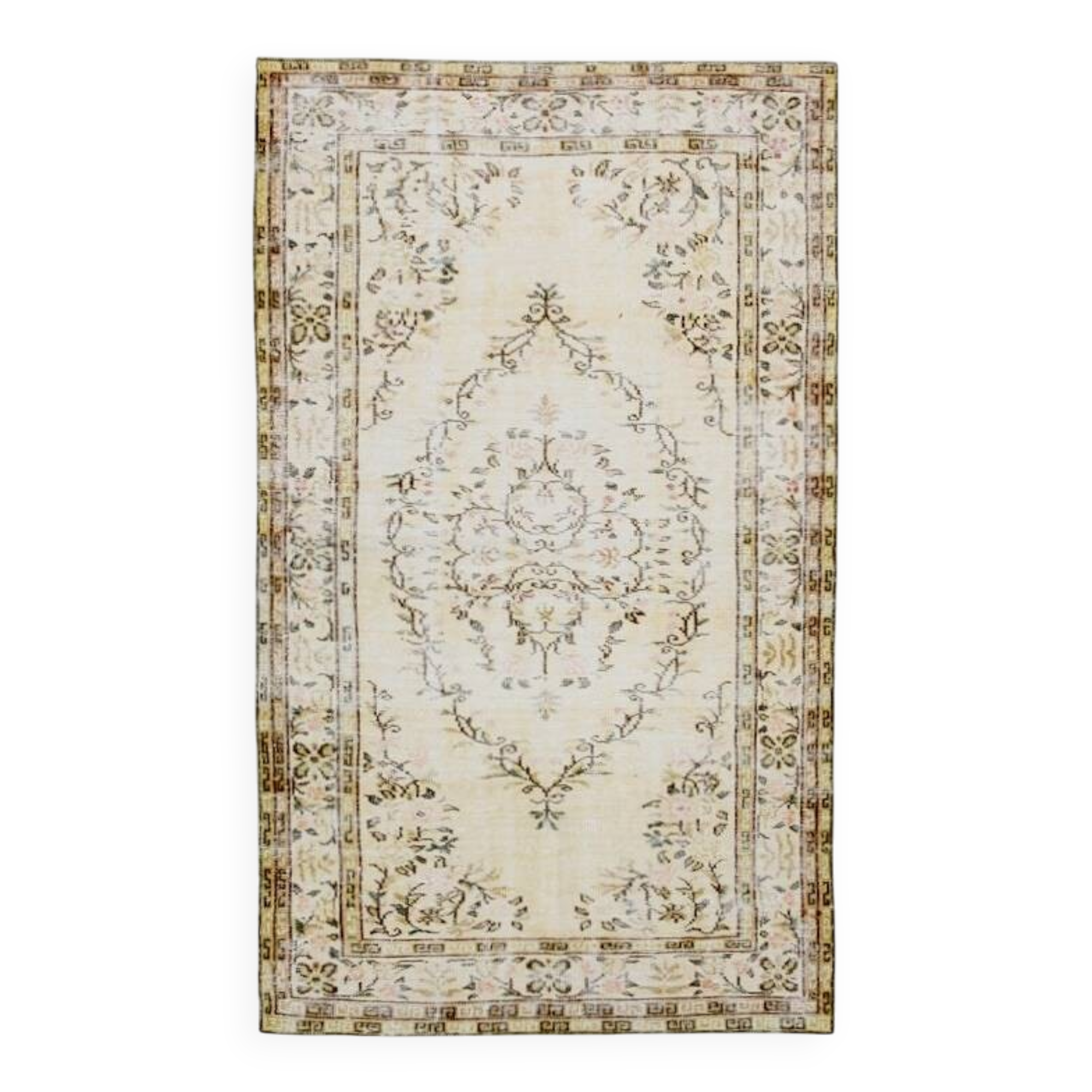 Tapis persan à motif oriental crème et beige 5x8, 150x250 cm