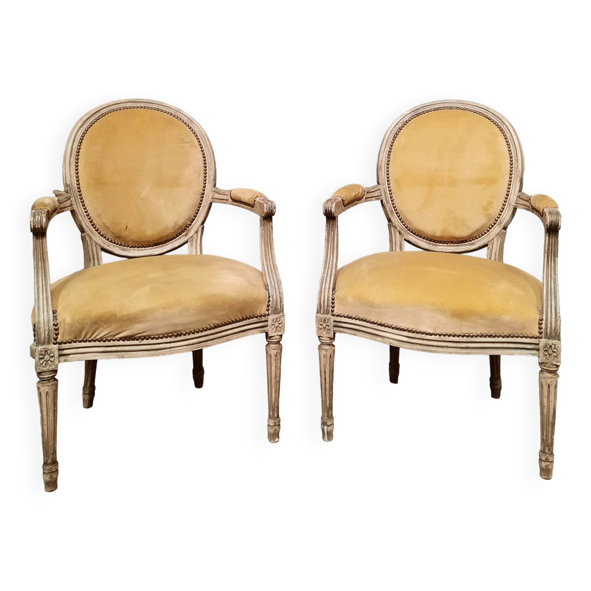 Pair of Louis XVI style medallion armchairs