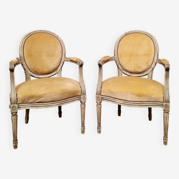 Pair of Louis XVI style medallion armchairs