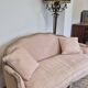 Louis XV style bench sofa in pink fabric and burlap