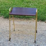 Side table of the 60s mahogany and gold metal range discs