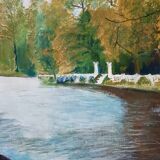 Painting / oil landscape river signed vintage 30x37.5