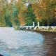Painting / oil landscape river signed vintage 30x37.5