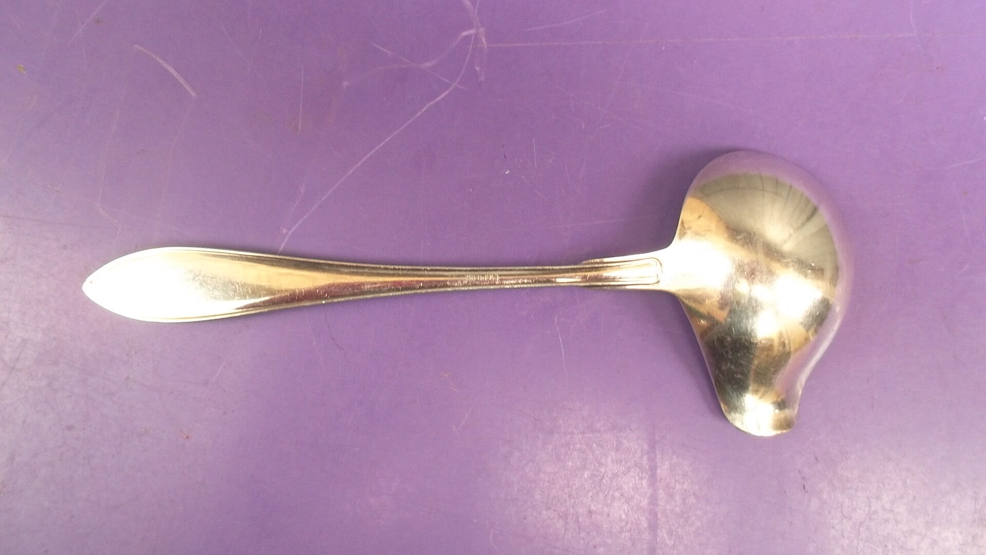 Silver metal sauce spoon