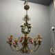 Italian Florentine Tole and Ceramic Flower Chandelier, 1950s