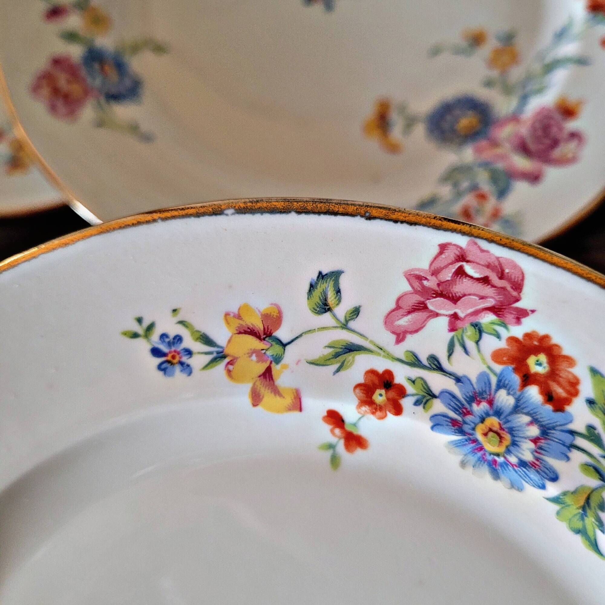 12 M8S France porcelain dessert plates, floral design