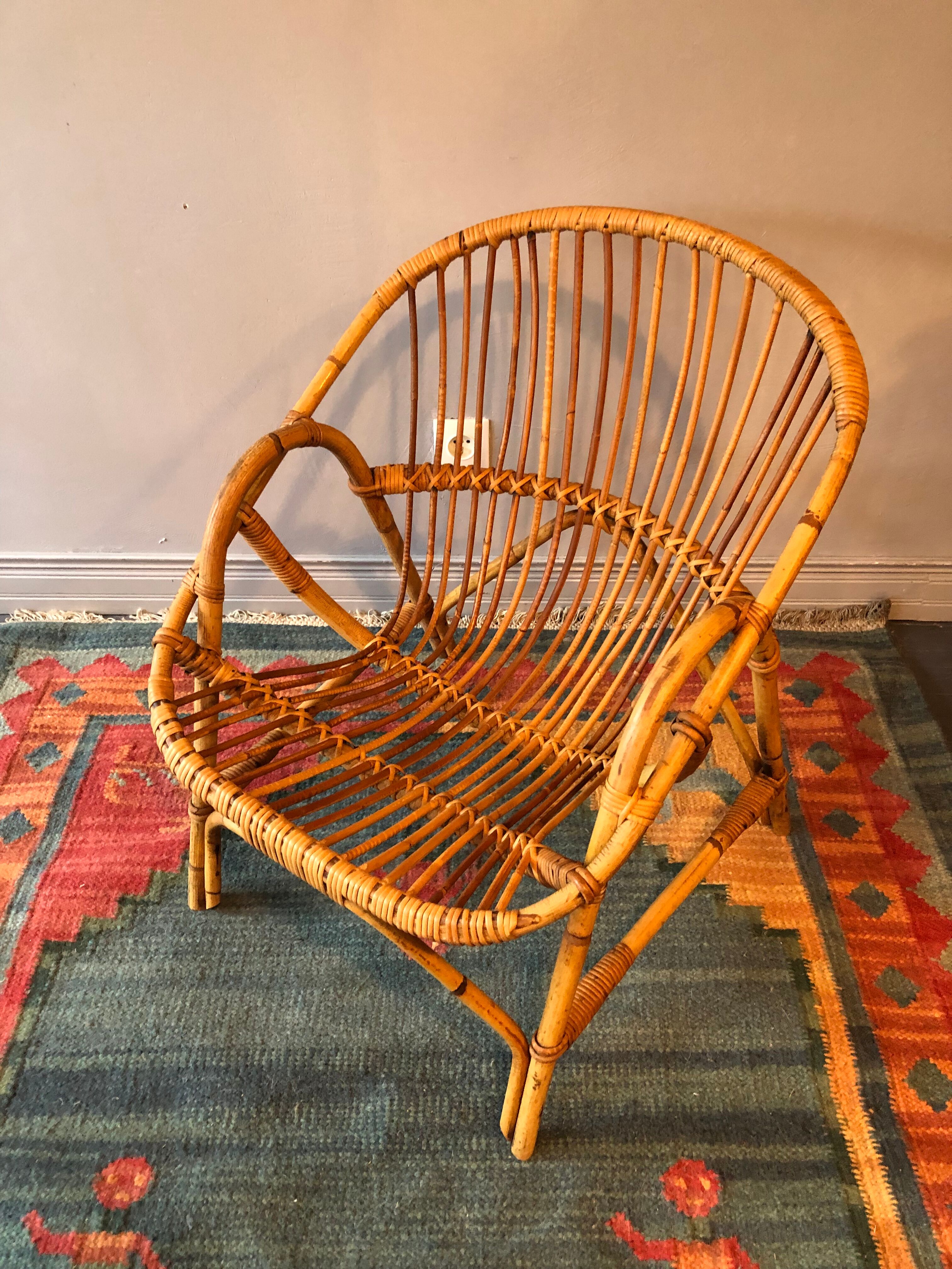 Rattan basket armchair 60s