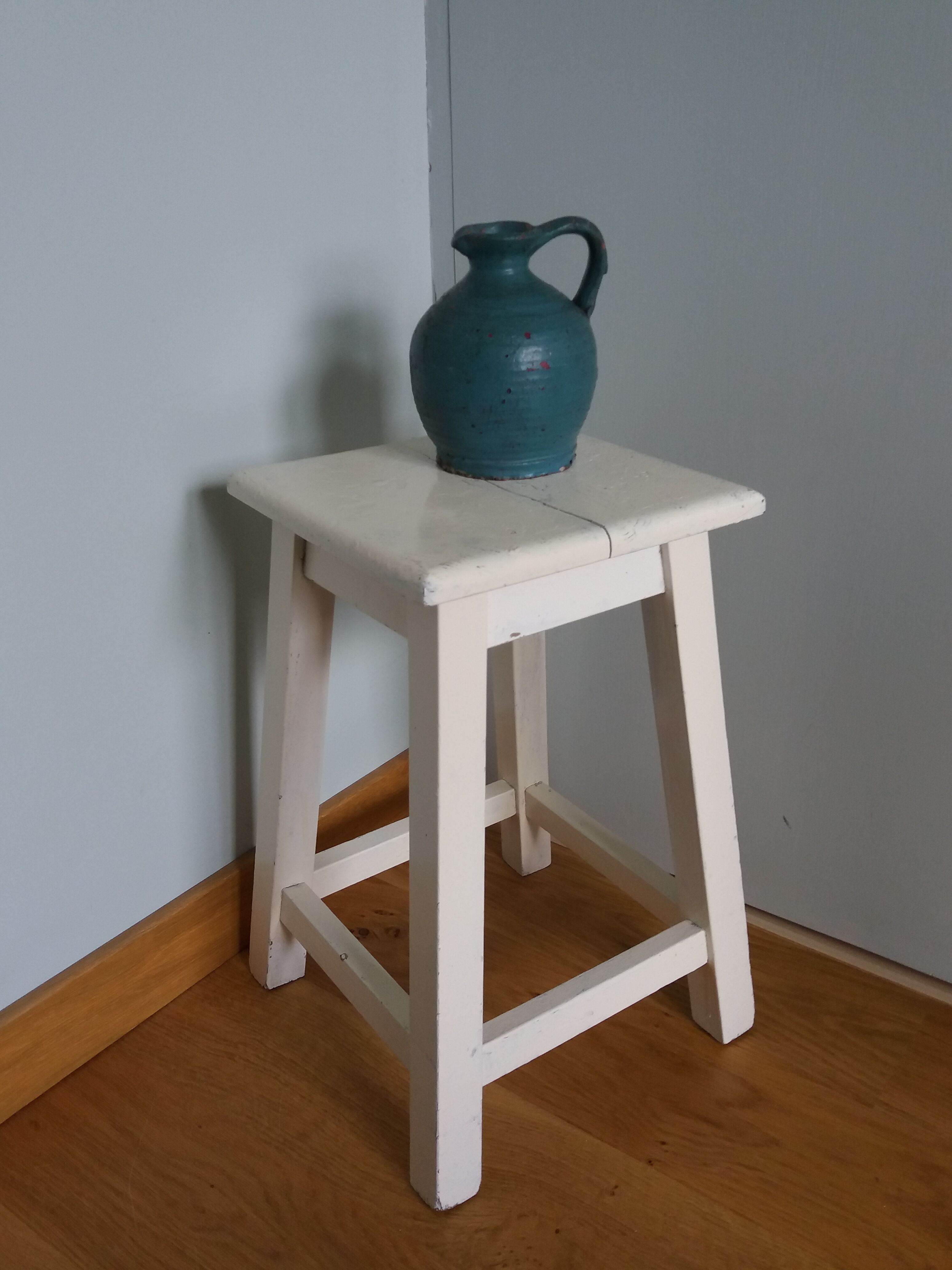 Square workshop stool painted white
