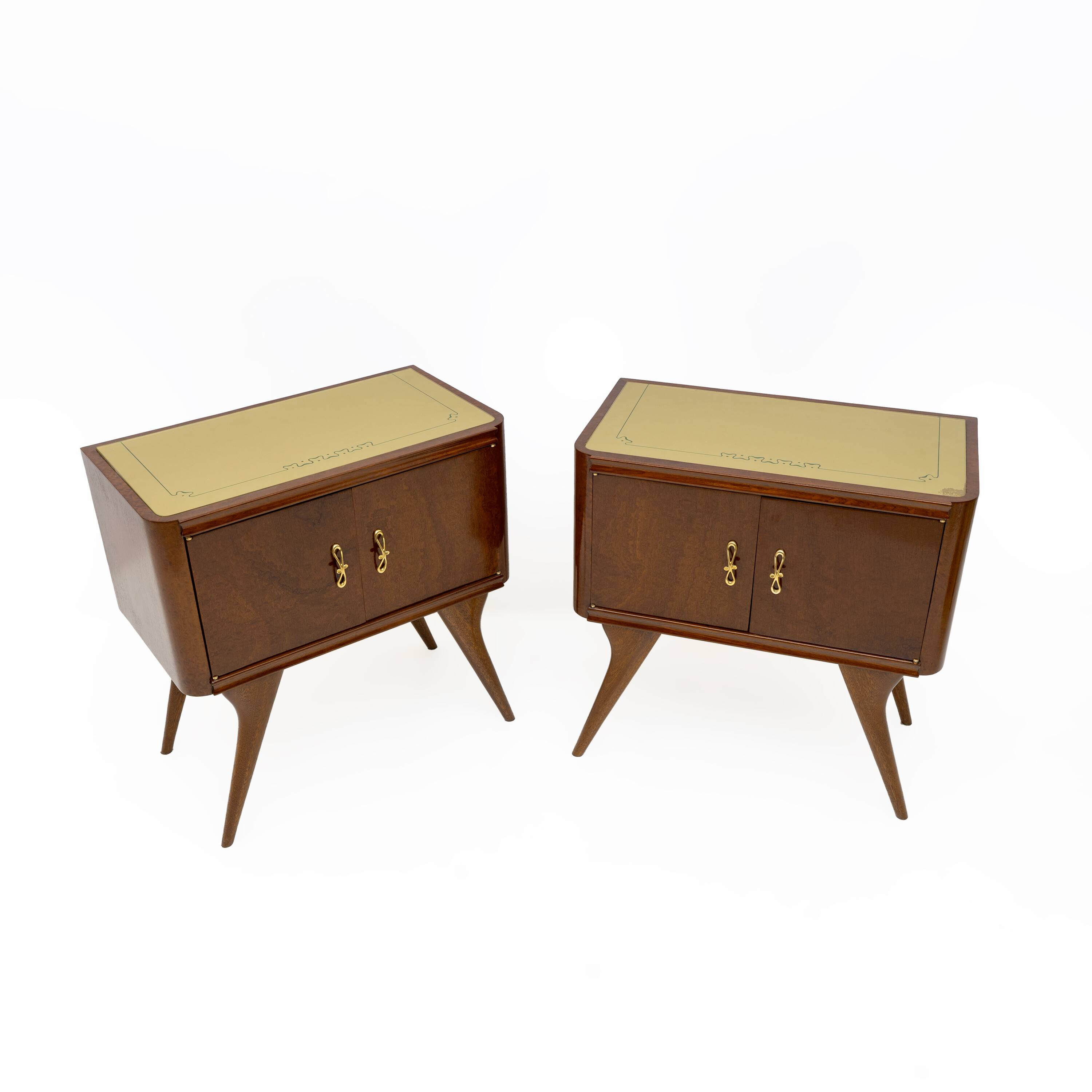 Pair of Mid-Century Modern Italian Walnut and Thuja Root Nightstands, 1950s