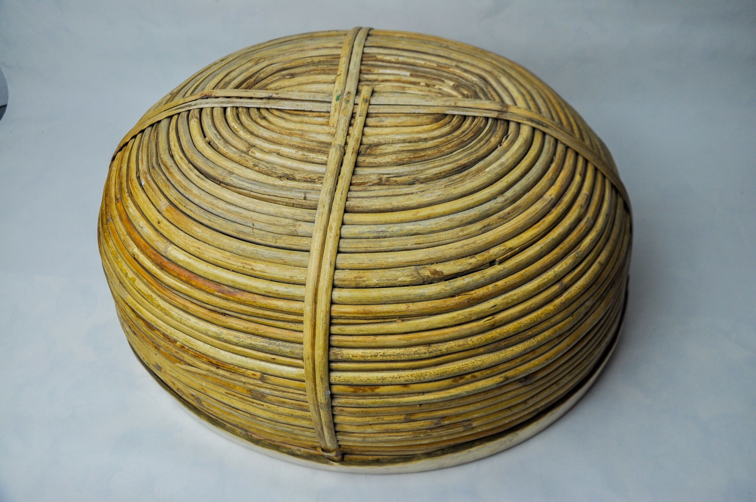 Rattan and brass basket, Italy, 1970