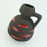Fat lava vase schlossberg cer. 1970s brown with glossy red pattern no.64-25