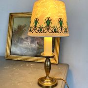Pair of brass lamps, new 2M fabric cables, paper lampshades