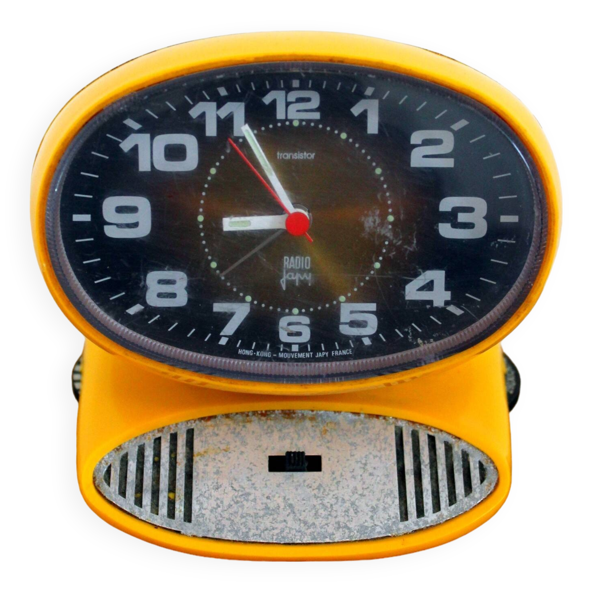 Japy yellow vintage space age alarm clock radio from the 70s
