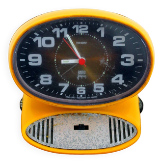 Japy yellow vintage space age alarm clock radio from the 70s