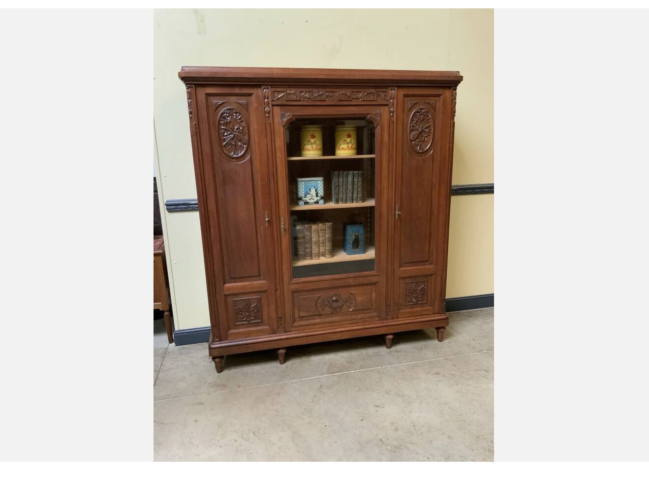 Antique Art Nouveau walnut bookcase