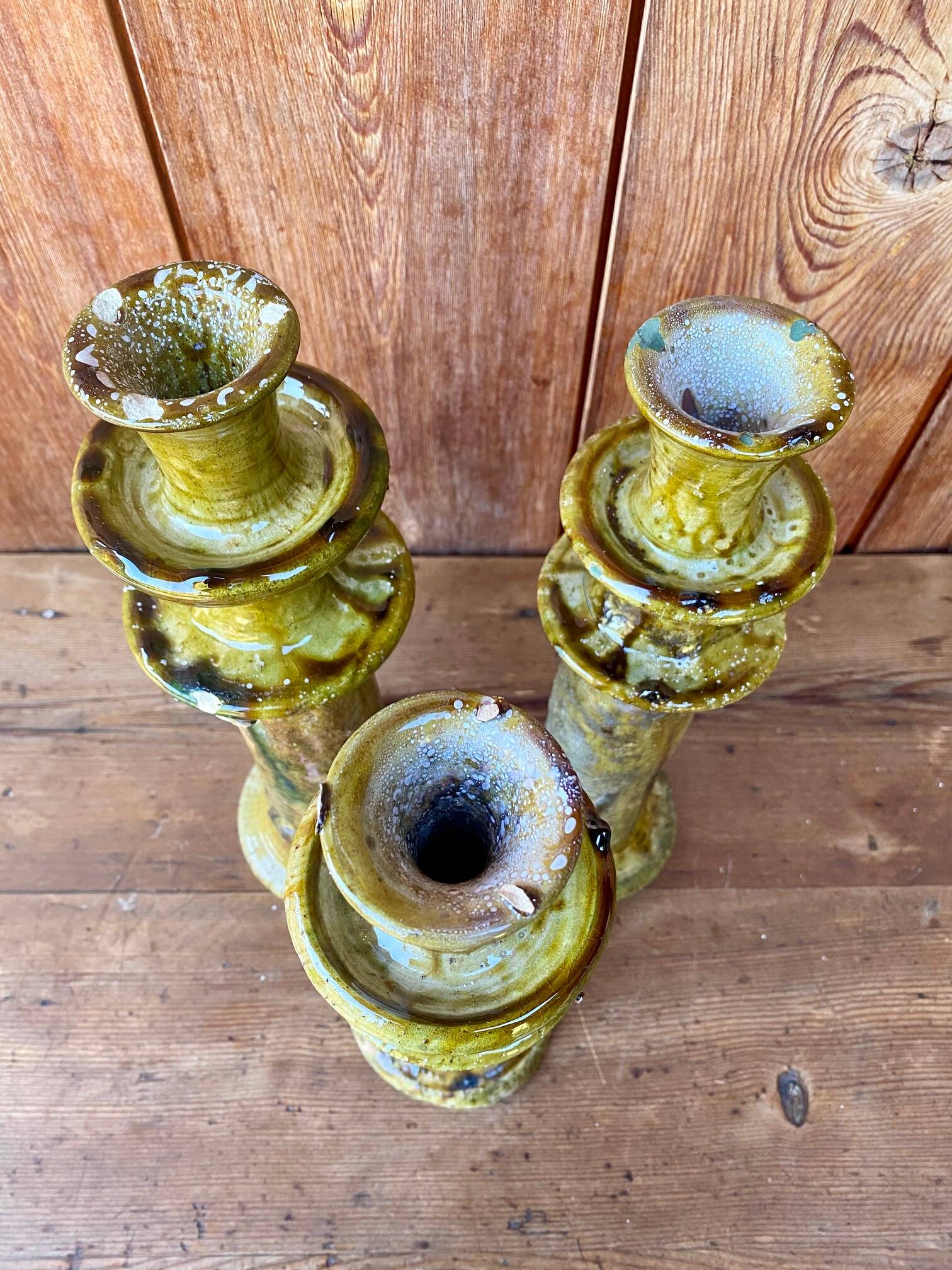 3 Tamegroute candle holders in glazed ceramic.
