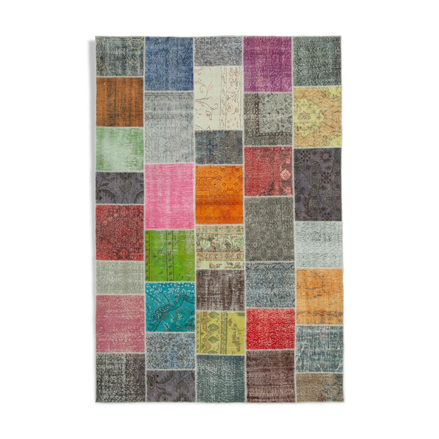 Handmade turkish overdyed 205 cm x 300 cm multicolor patchwork carpet