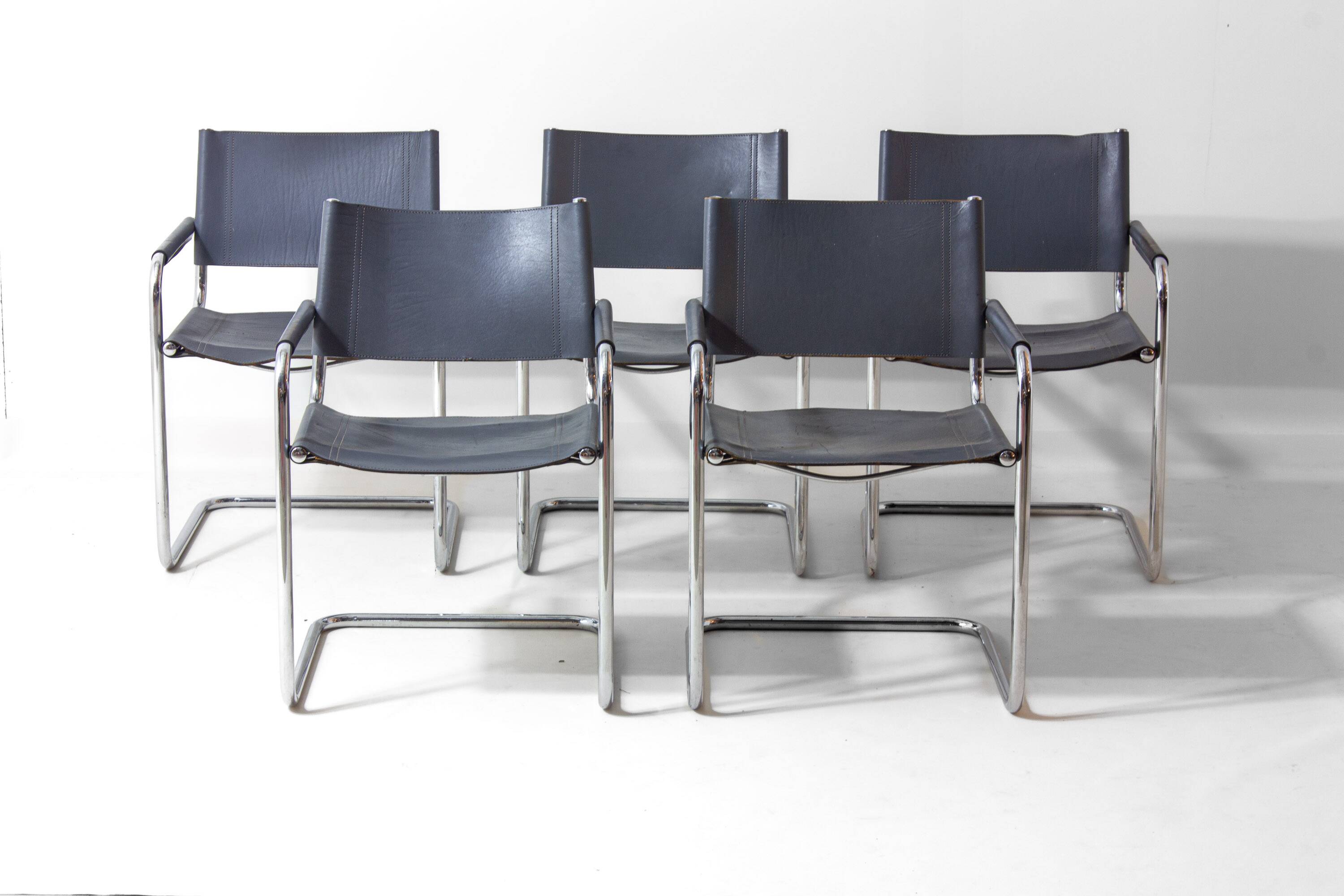Set of Bauhaus "MG5" leather chairs by Matteo Grassi, Italy, 1980s
