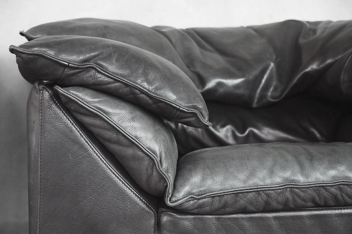 Grey Leather Danish Monza Armchairs by Jens Juul Eilersen for Niels Eilersen, 1970s, Set of 2