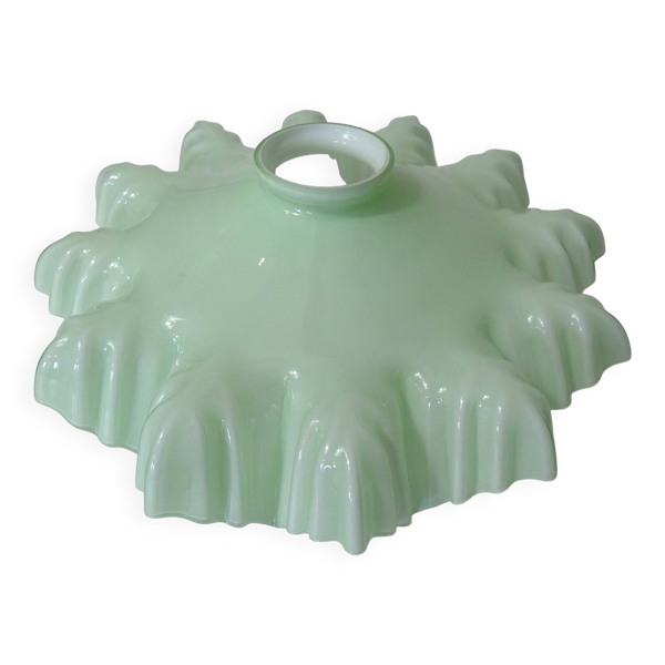 Ancienne lampe suspension verre opaline lustre abat jour vintage vert mint