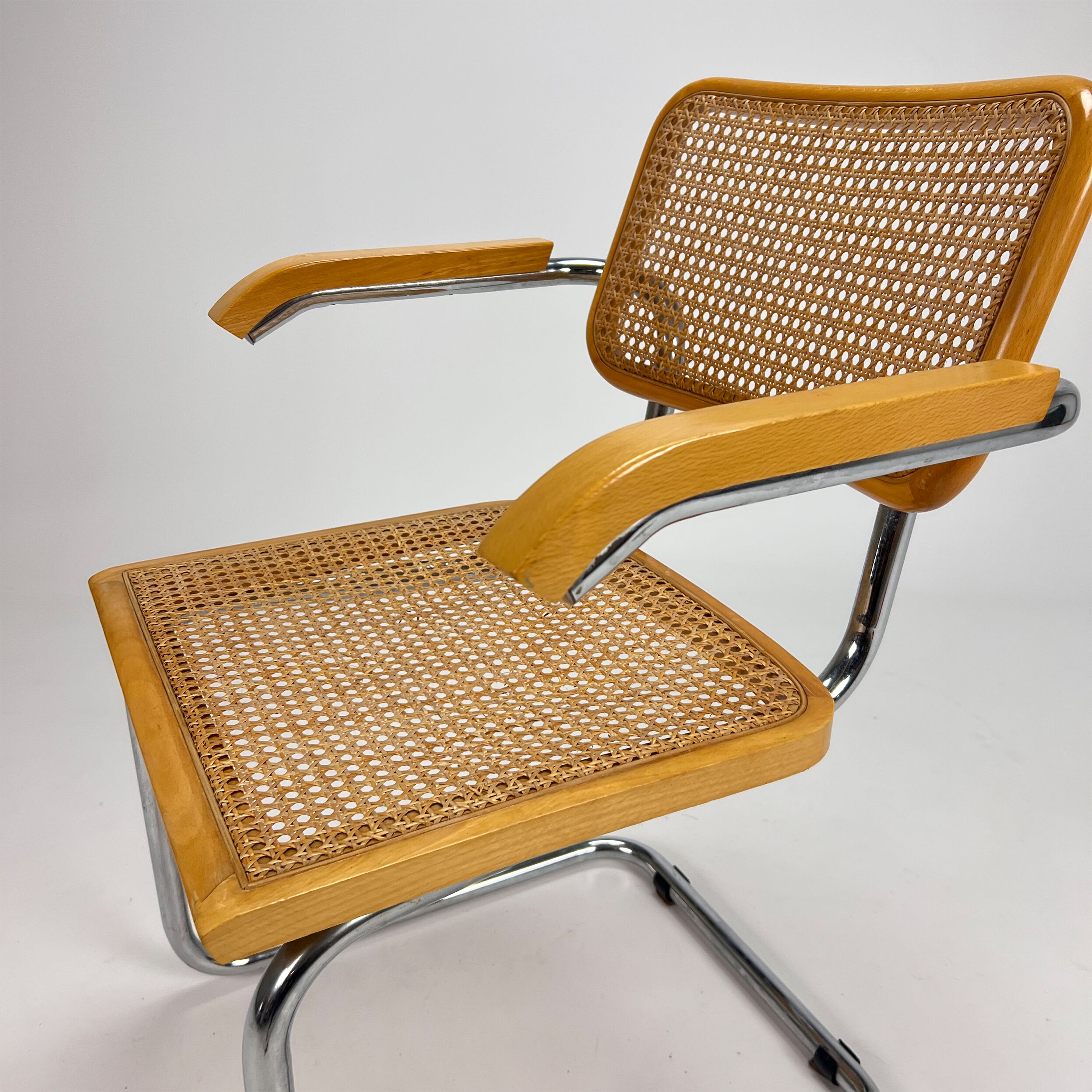 Tubular frame and cane cantilever dining chair, italy, 1970s