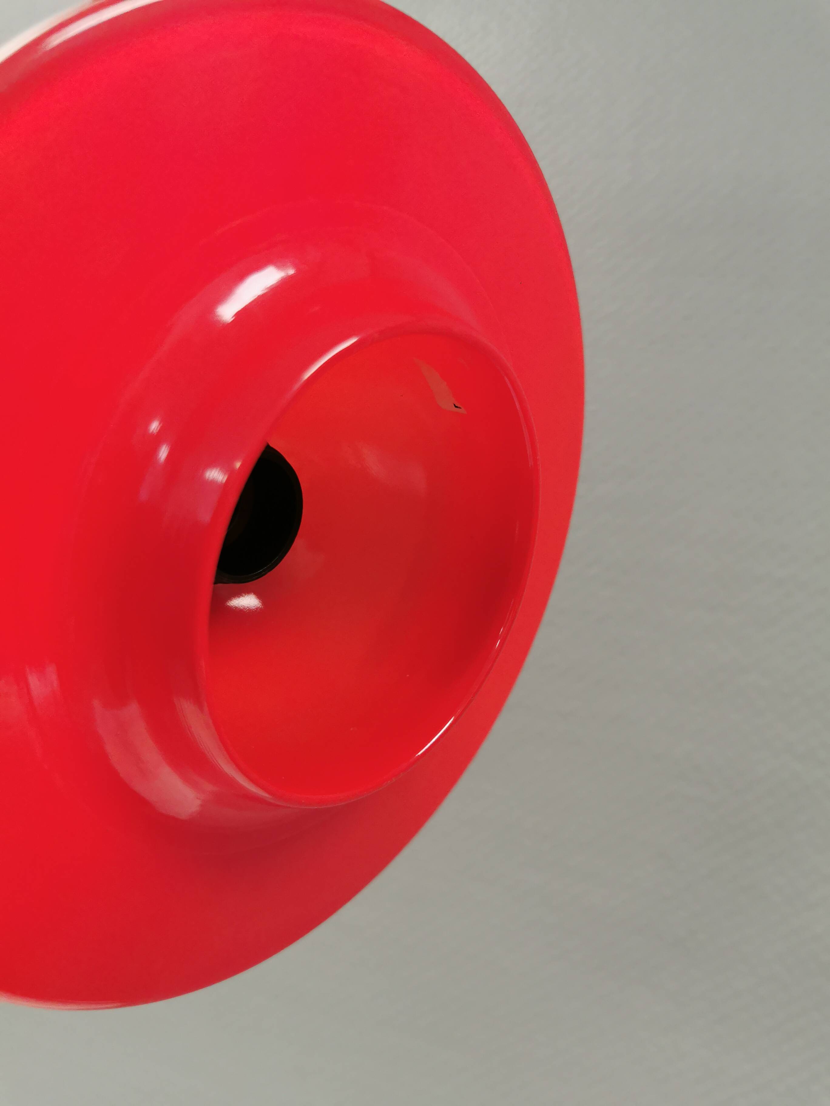 Red UFO glass lamps from the early 90s, Danish and made by Design Light