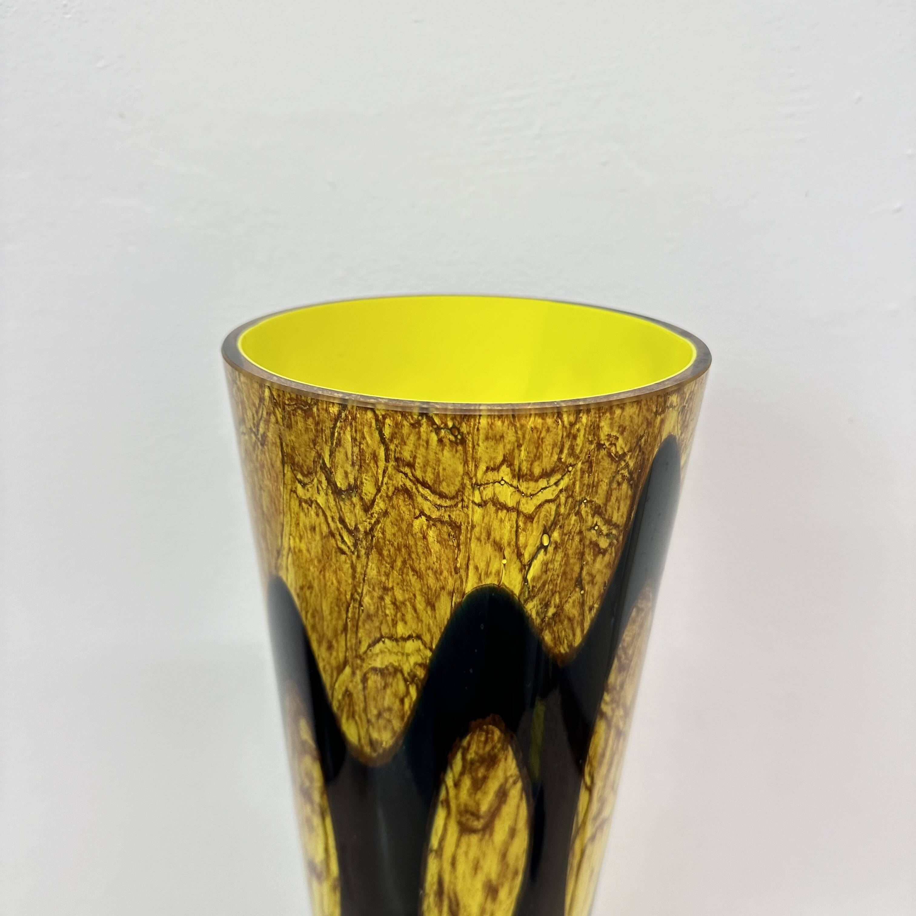 Large glass vase yellow and black , 1970s