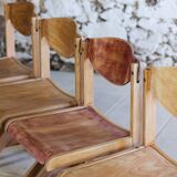 4 vintage canteen chairs in beech, 1980.