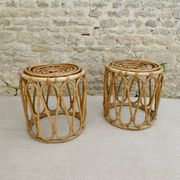 Paire de tabourets en rotin, vers 1960