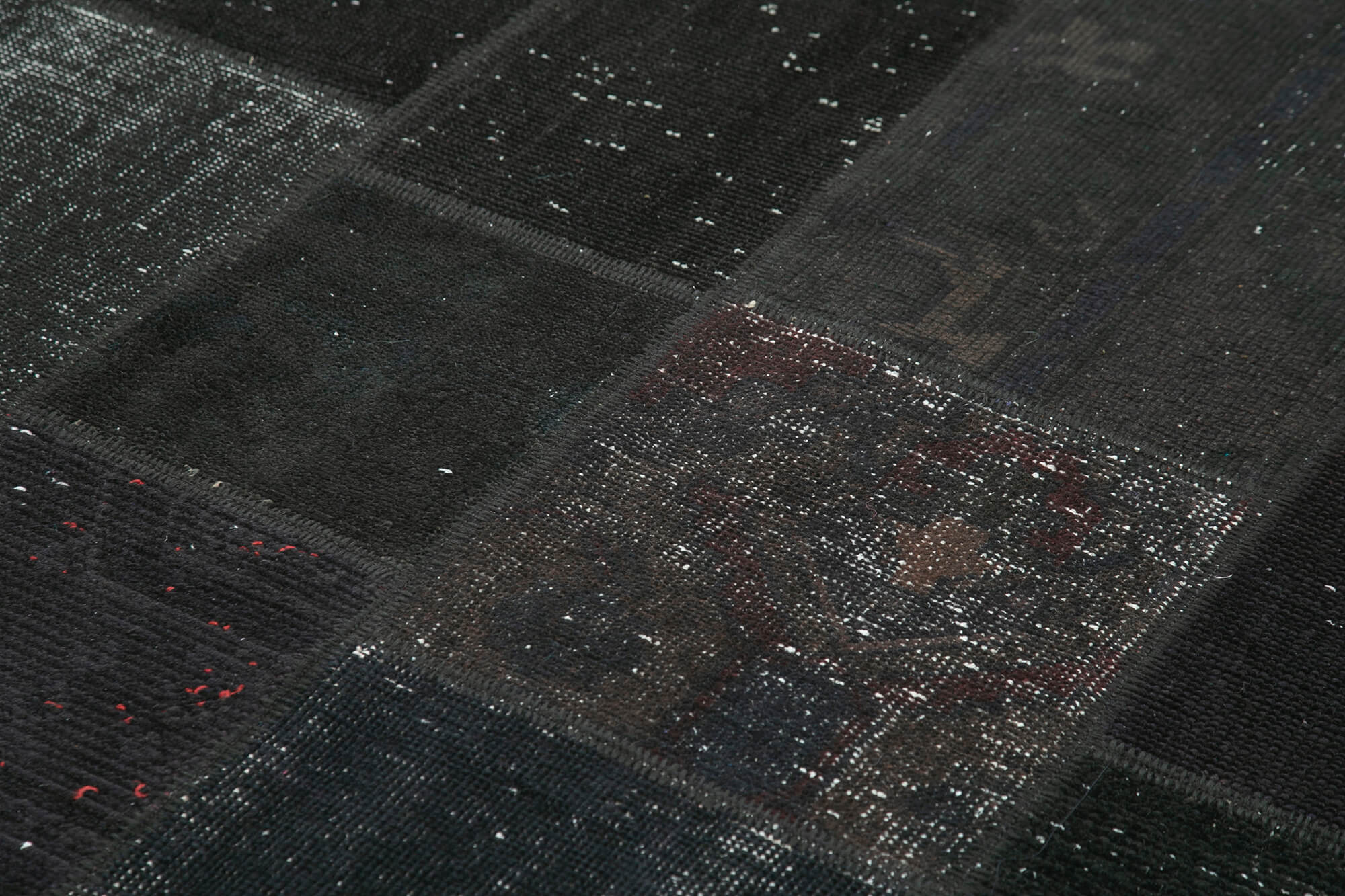 Handmade anatolian overdyed 170 cm x 245 cm black patchwork carpet