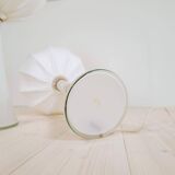 Pair of mid-century opaline glass table lamps with cotton shades by Bergboms, Sweden, 1960.