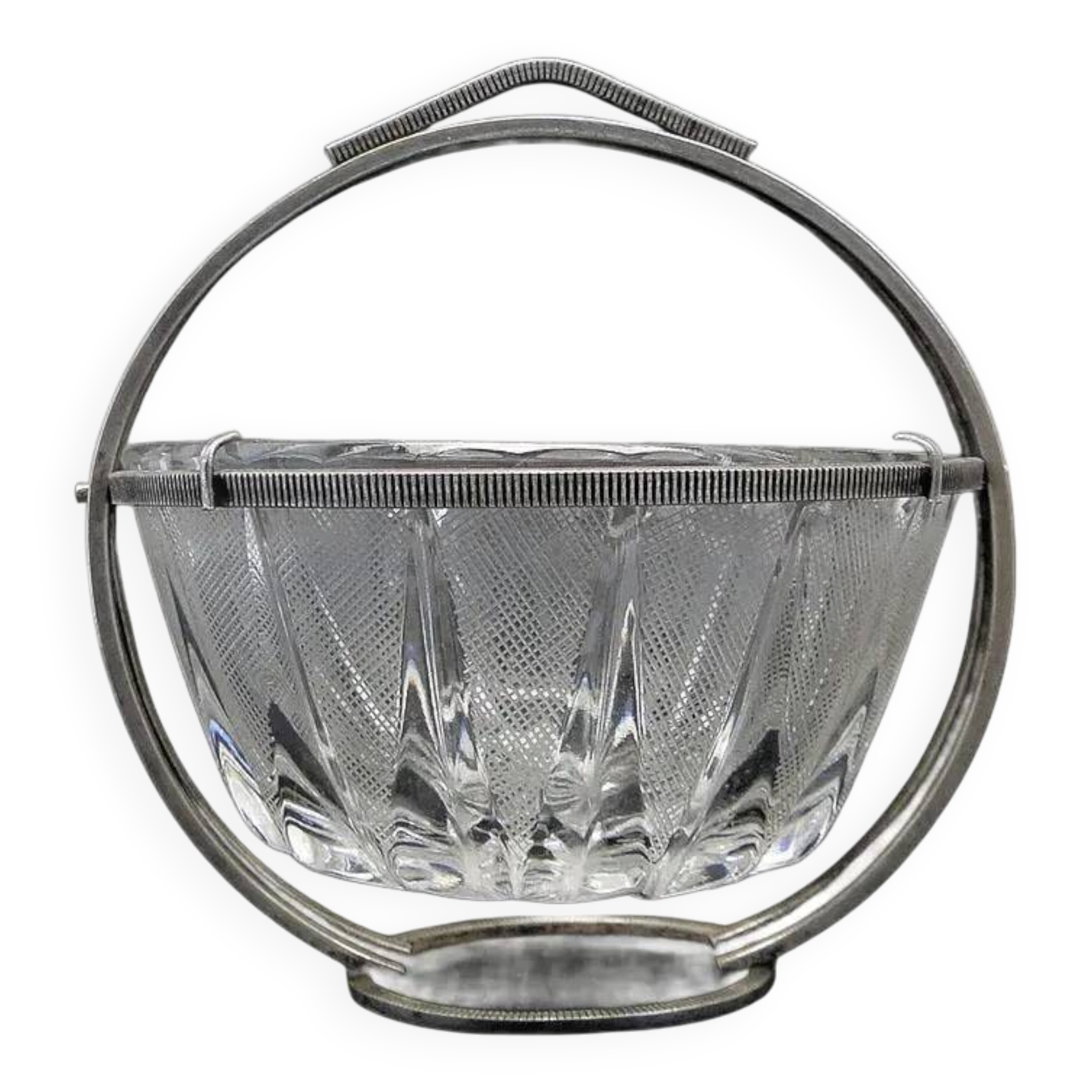 Art Deco sugar bowl, glass, silver-plated brass, Poland, 1920s