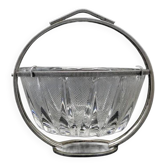 Sucrier Art Déco, en verre, en laiton argenté, Pologne, années 1920