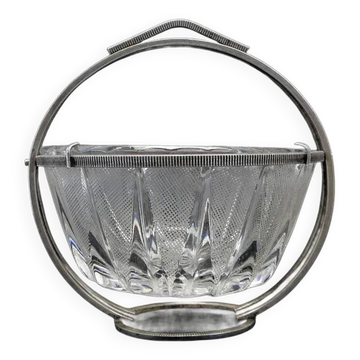 Art Deco sugar bowl, glass, silver-plated brass, Poland, 1920s
