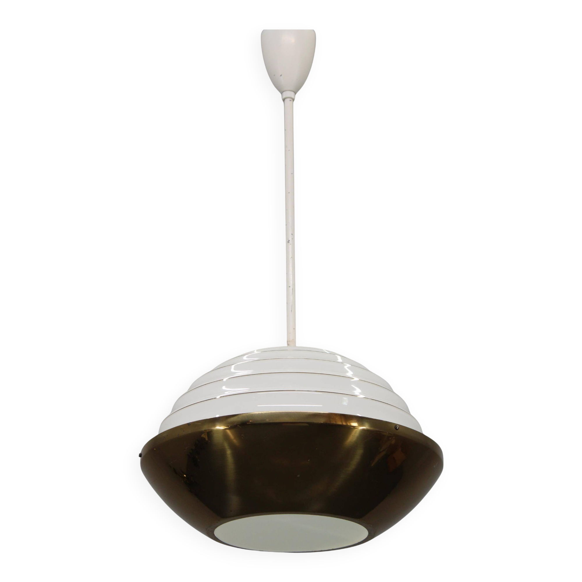 1950s Czechoslovak brass pendant with opaline glass diffuser