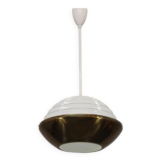 1950s Czechoslovak brass pendant with opaline glass diffuser