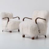 Pair of Art Deco Armchairs in Mongolian Sheepskin, 1950s