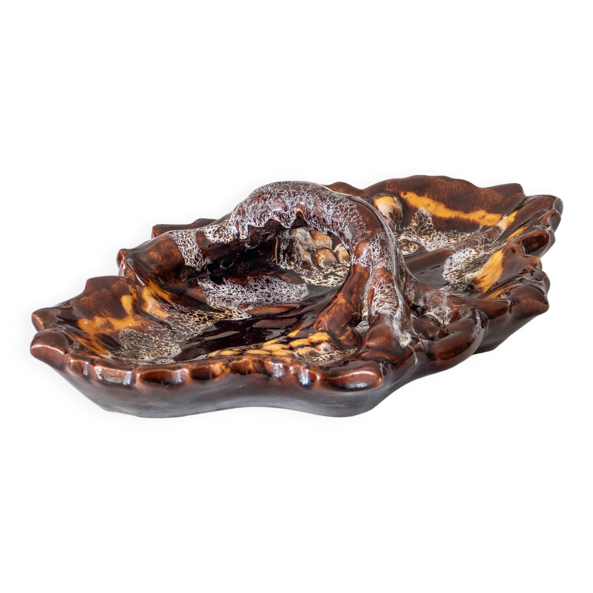 Large old Vallauris bowl with handle