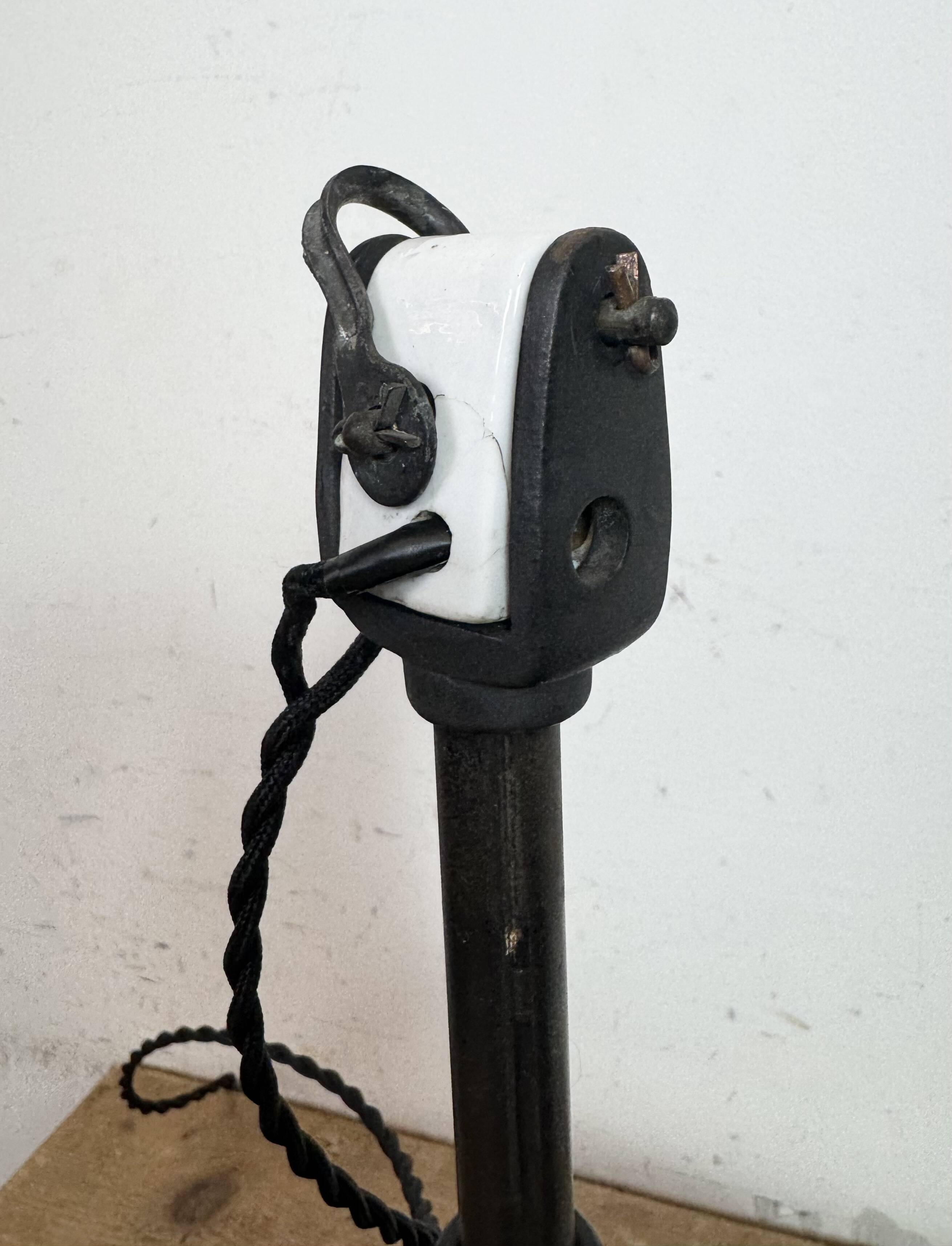 Industrial Black Enamel Factory Lamp with Porcelain Top, 1950s