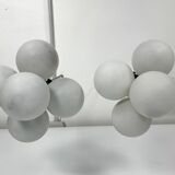 Space age style, Vintage Pair of ceiling lamps in chrome and opaline glass. Italy 1980s